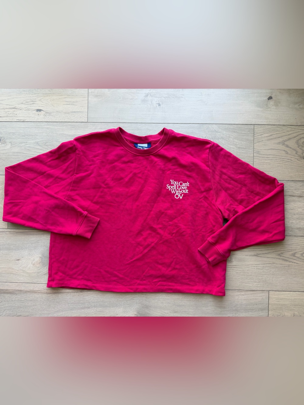 Outdoor Voices Love Without OV Cropped Crew Sweatshirt Heart Graphic Red Size XL